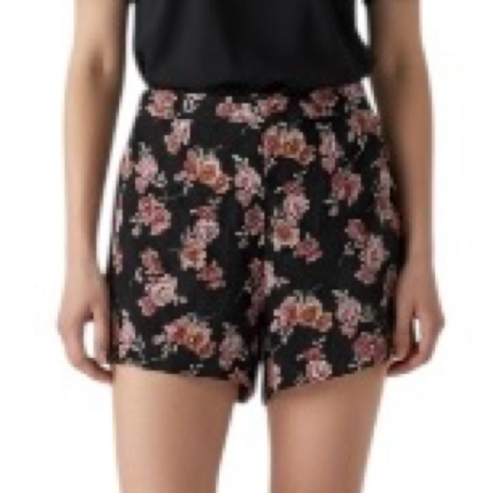 Forever 21 Black Floral Print Elastic Waist Shorts S
